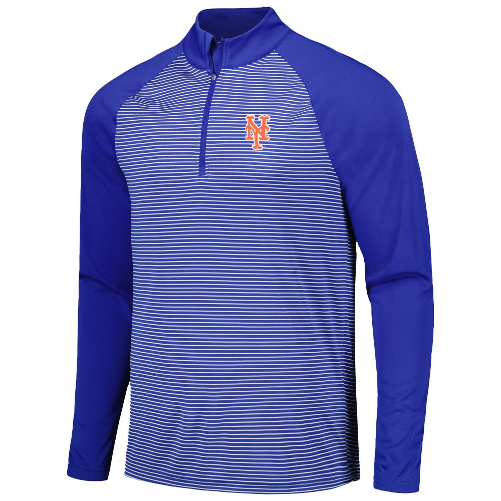 Royal New York Mets Levelwear Charter Striped Raglan Quarter-Zip Top