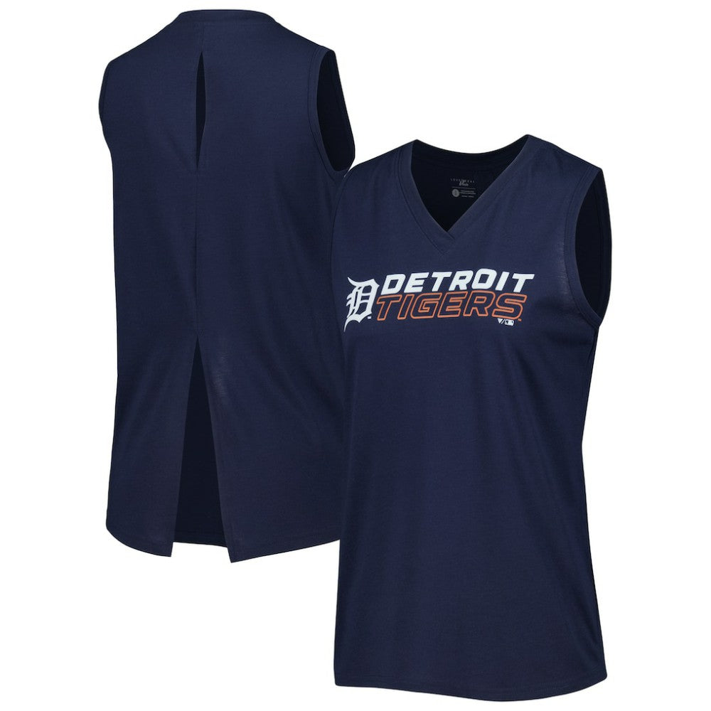 Navy Detroit Tigers Levelwear Women's Paisley Chase V-Neck Tank Top