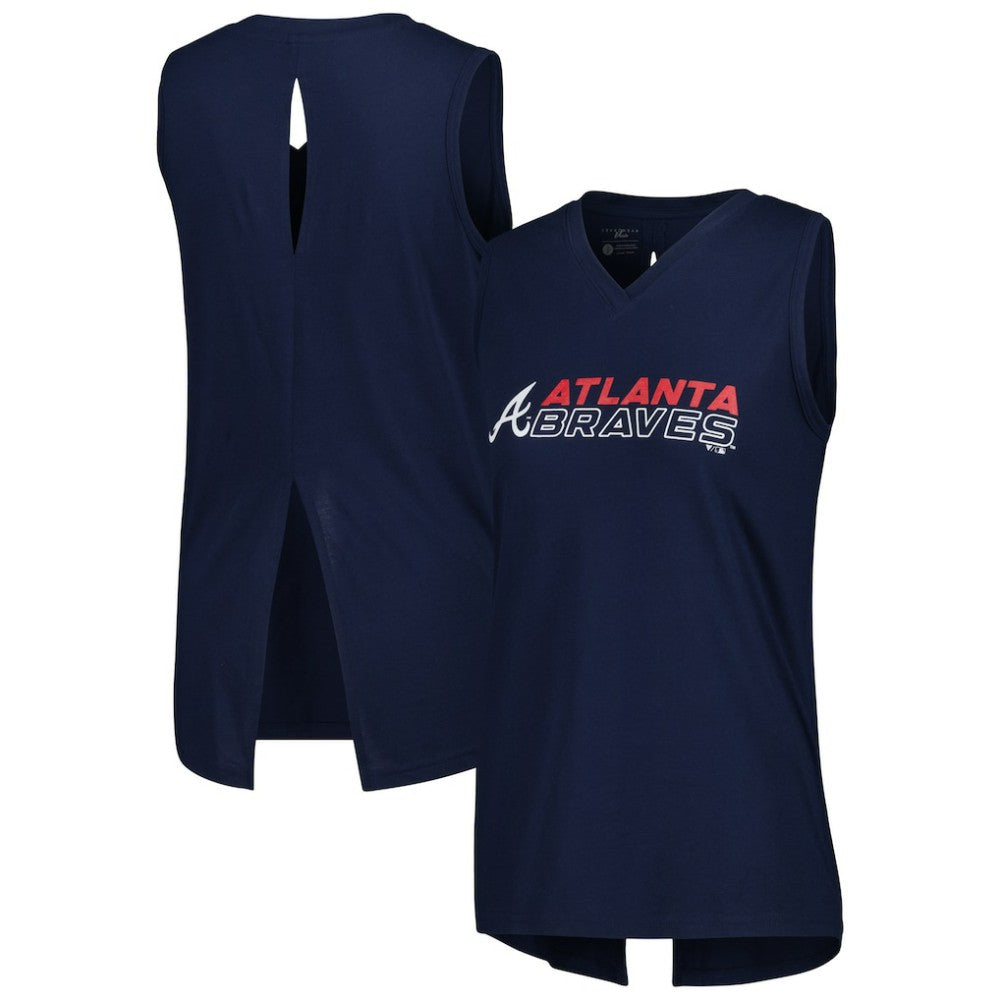 Navy Atlanta Braves Levelwear Women's Paisley Chase V-Neck Tank Top