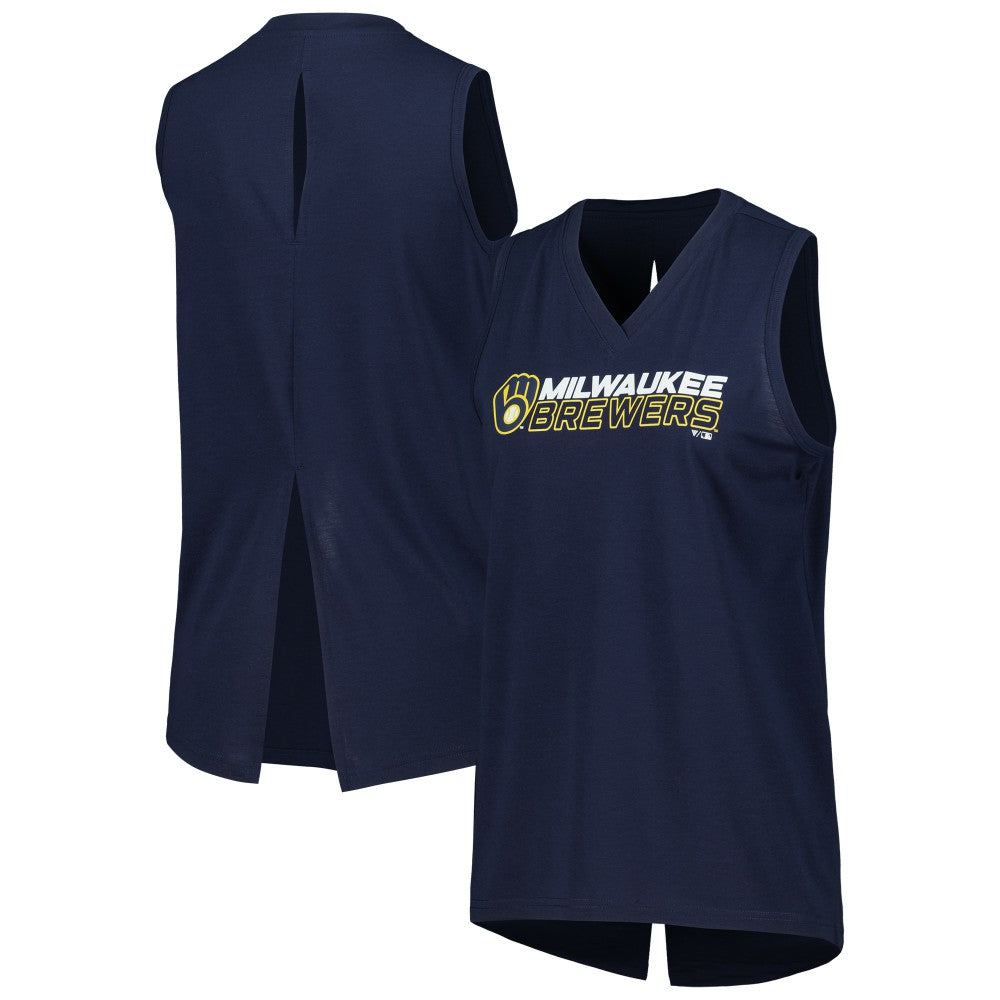 Navy Milwaukee Brewers Levelwear Women's Paisley Chase V-Neck Tank Top