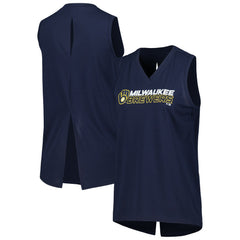 Navy Milwaukee Brewers Levelwear Women's Paisley Chase V-Neck Tank Top