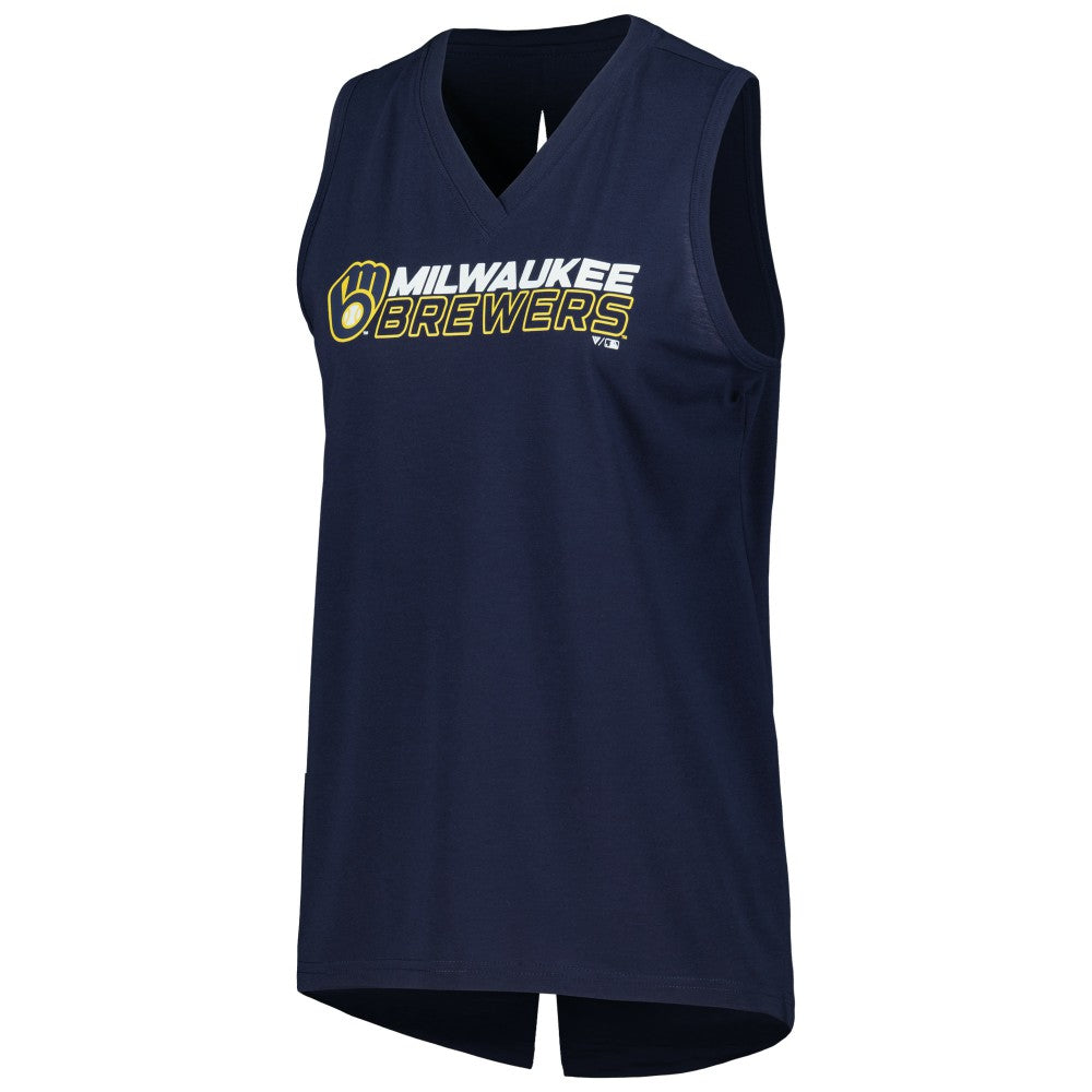 Navy Milwaukee Brewers Levelwear Women's Paisley Chase V-Neck Tank Top