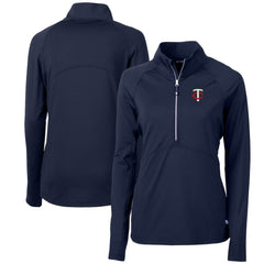 Navy Minnesota Twins Cutter & Buck Women's Adapt Eco Knit Stretch Half-Zip Logo Pullover Top