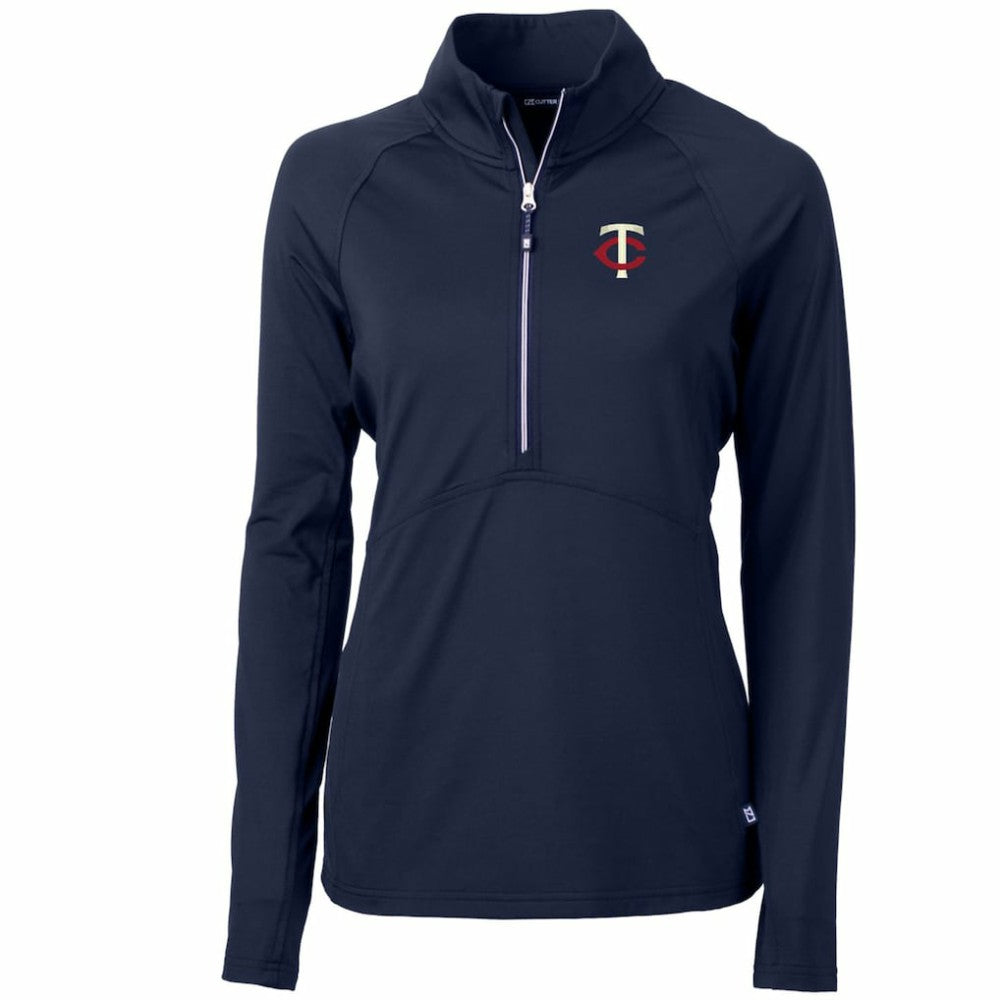 Navy Minnesota Twins Cutter & Buck Women's Adapt Eco Knit Stretch Half-Zip Logo Pullover Top