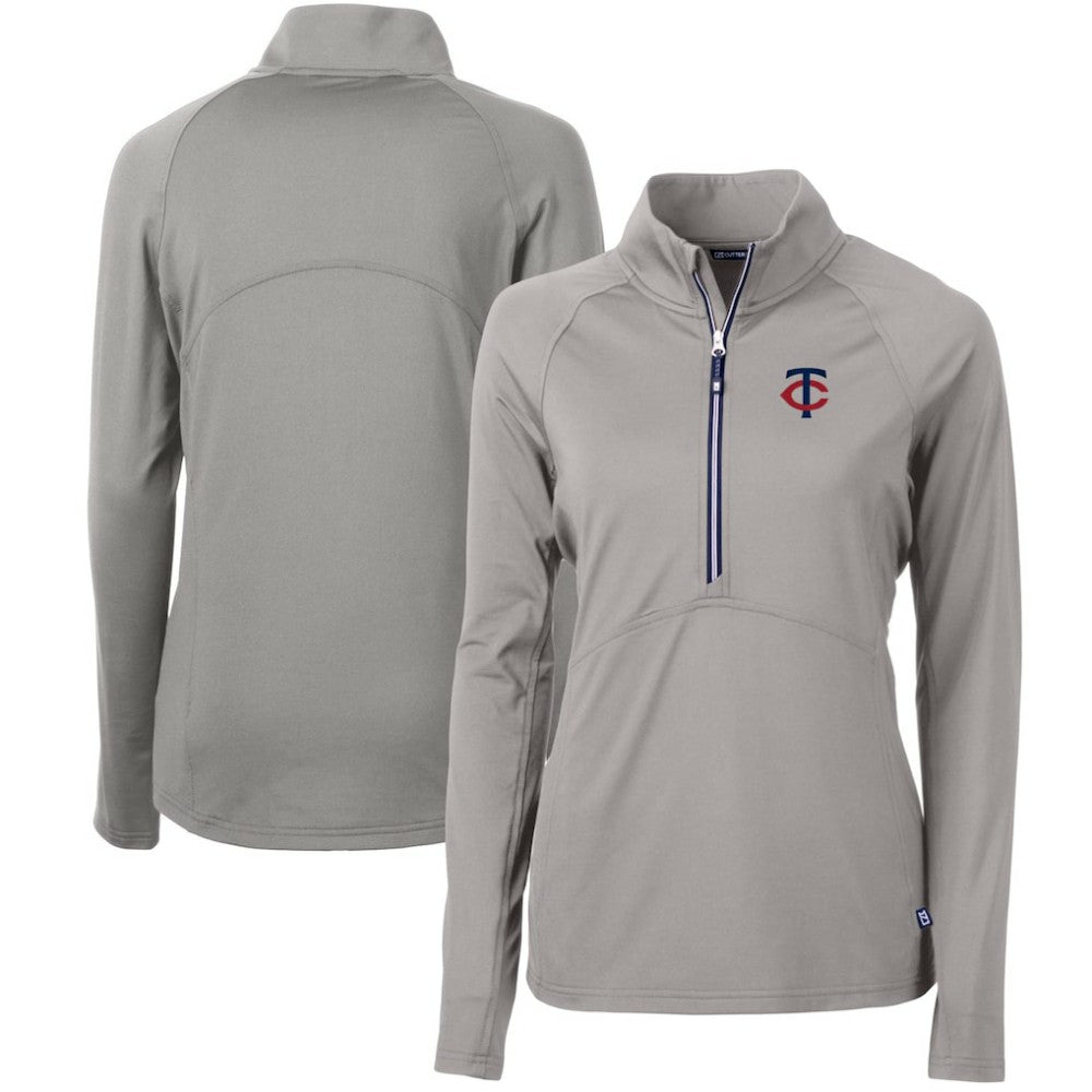 Gray Minnesota Twins Cutter & Buck Women's Adapt Eco Knit Stretch Half-Zip Logo Pullover Top