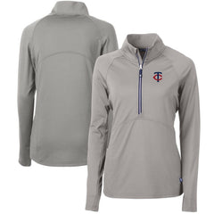 Gray Minnesota Twins Cutter & Buck Women's Adapt Eco Knit Stretch Half-Zip Logo Pullover Top