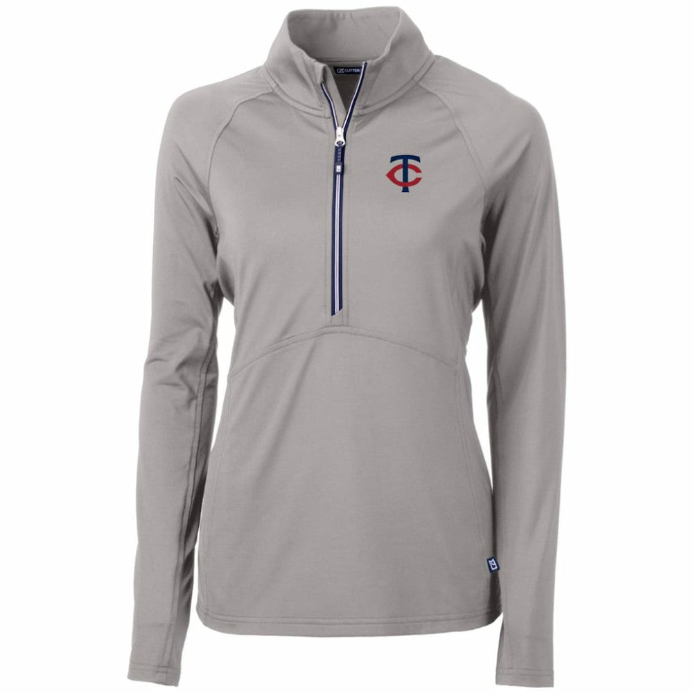Gray Minnesota Twins Cutter & Buck Women's Adapt Eco Knit Stretch Half-Zip Logo Pullover Top