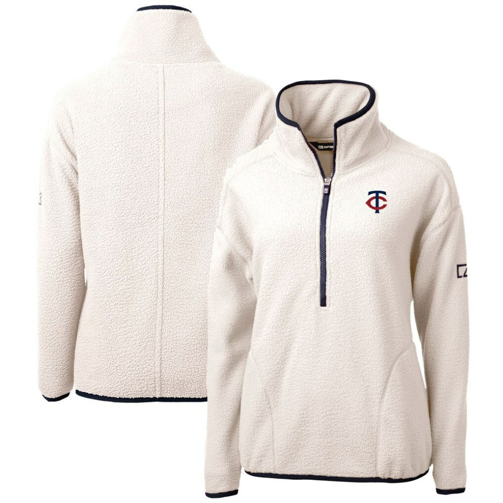 White Minnesota Twins Cutter & Buck Women's Cascade Eco Sherpa Half-Zip Pullover Jacket