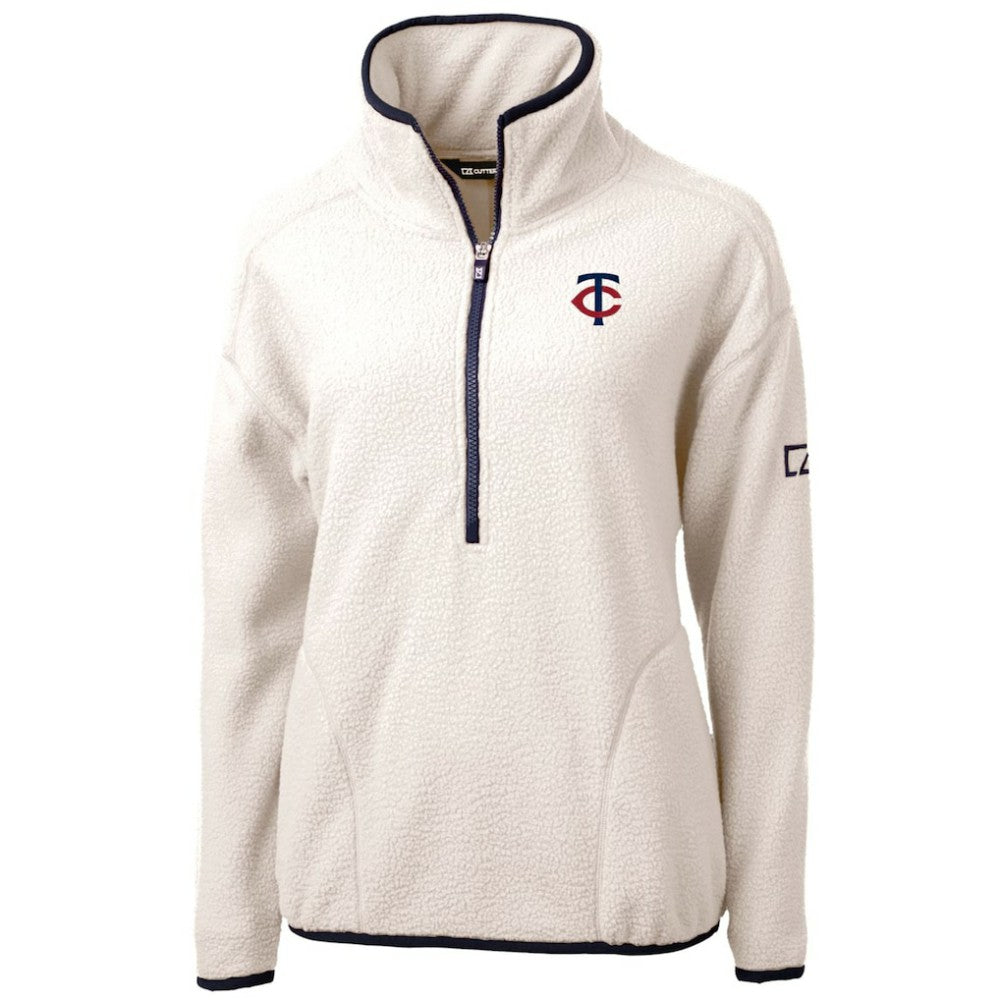 White Minnesota Twins Cutter & Buck Women's Cascade Eco Sherpa Half-Zip Pullover Jacket