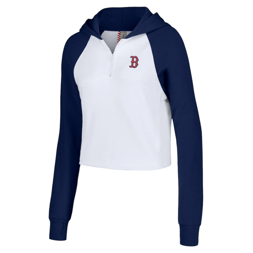 White Boston Red Sox Lusso Women's Jane Raglan Quarter-Zip Tri-Blend Cropped Pullover Hoodie