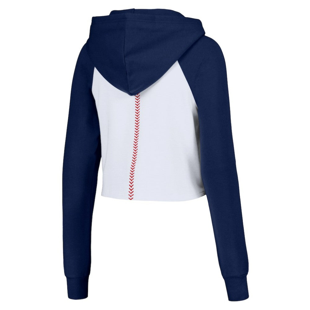 White Boston Red Sox Lusso Women's Jane Raglan Quarter-Zip Tri-Blend Cropped Pullover Hoodie