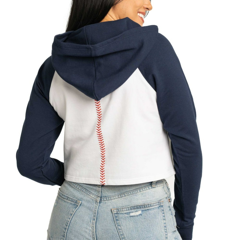 White Boston Red Sox Lusso Women's Jane Raglan Quarter-Zip Tri-Blend Cropped Pullover Hoodie