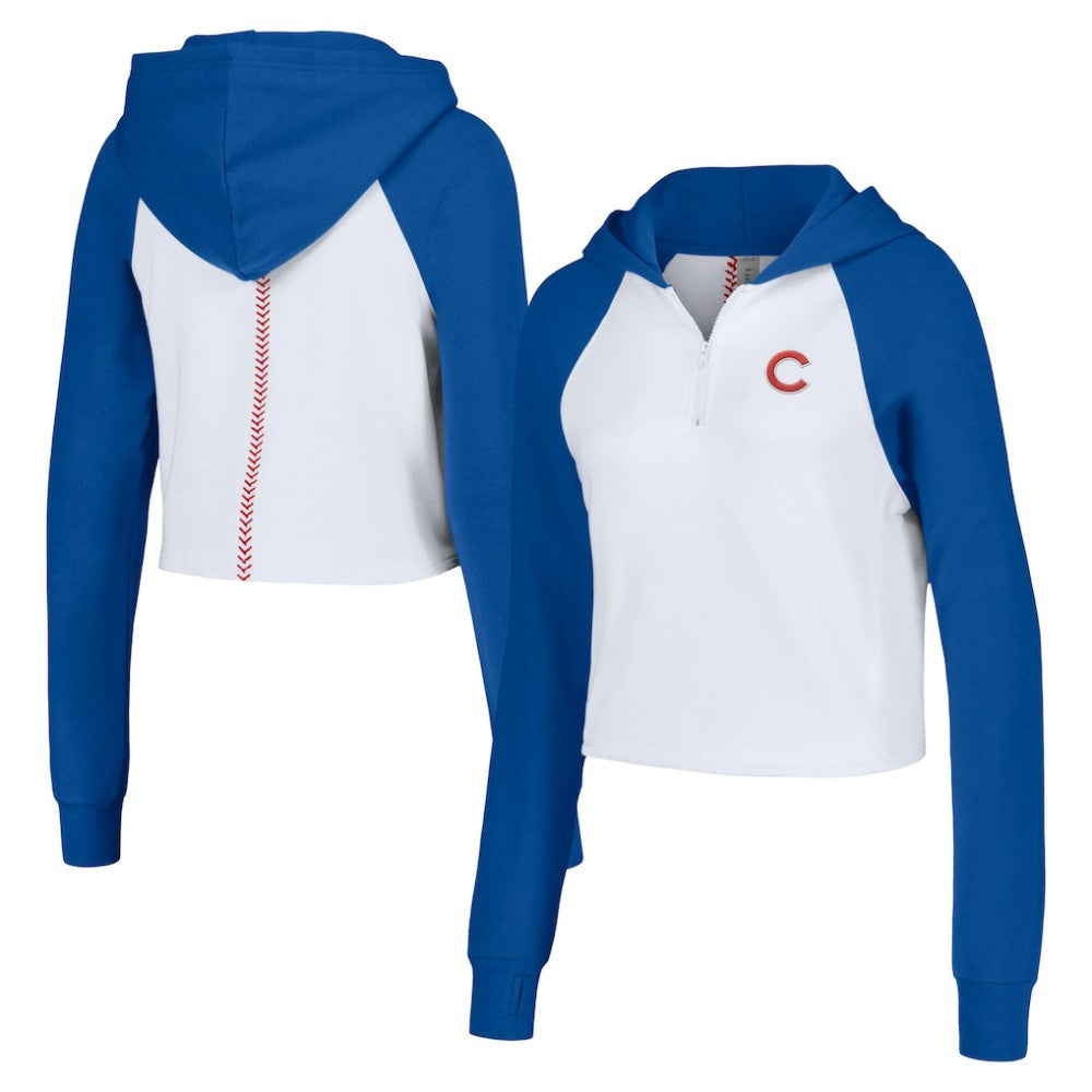White Chicago Cubs Lusso Women's Jane Raglan Quarter-Zip Tri-Blend Cropped Pullover Hoodie
