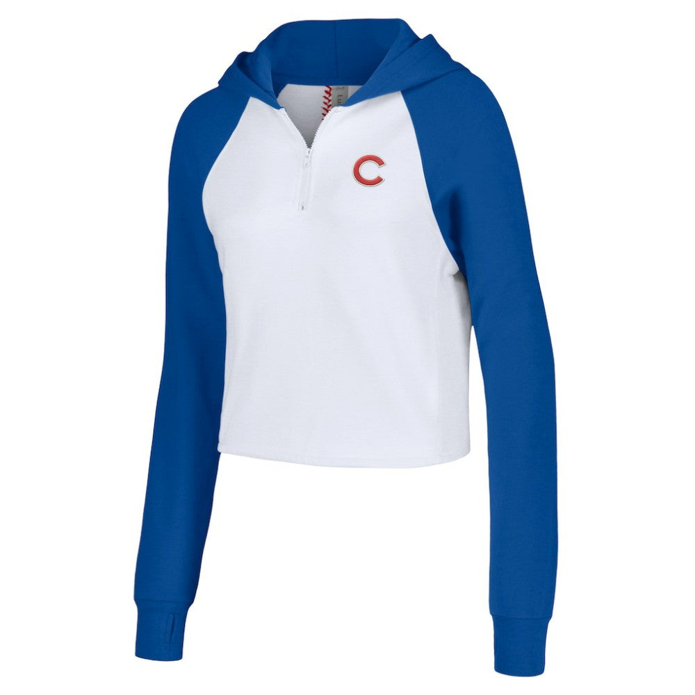White Chicago Cubs Lusso Women's Jane Raglan Quarter-Zip Tri-Blend Cropped Pullover Hoodie