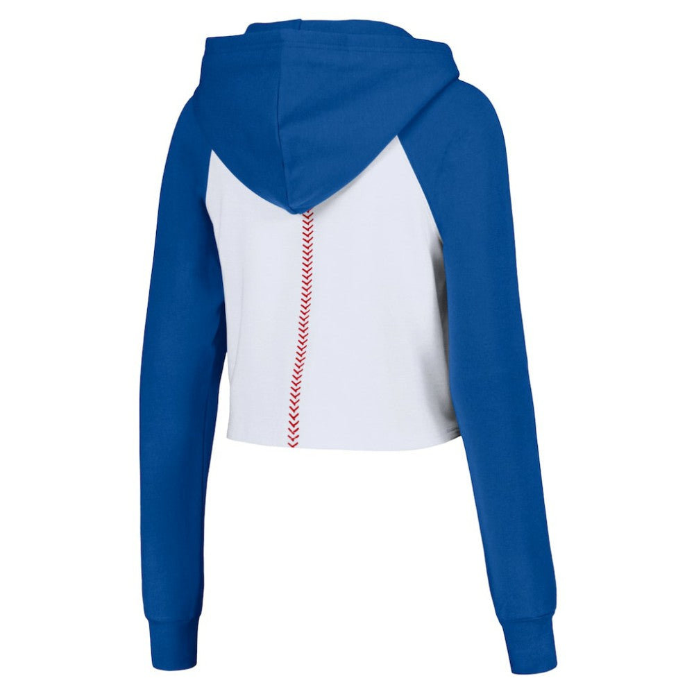 White Chicago Cubs Lusso Women's Jane Raglan Quarter-Zip Tri-Blend Cropped Pullover Hoodie
