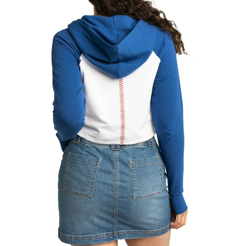 White Chicago Cubs Lusso Women's Jane Raglan Quarter-Zip Tri-Blend Cropped Pullover Hoodie