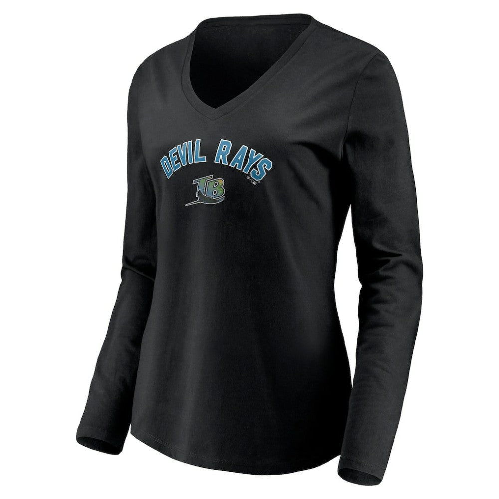 Black Tampa Bay Rays Women's Cooperstown Collection Personalized Winning Streak Long Sleeve V-Neck T-Shirt