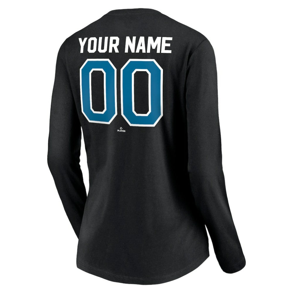 Black Tampa Bay Rays Women's Cooperstown Collection Personalized Winning Streak Long Sleeve V-Neck T-Shirt