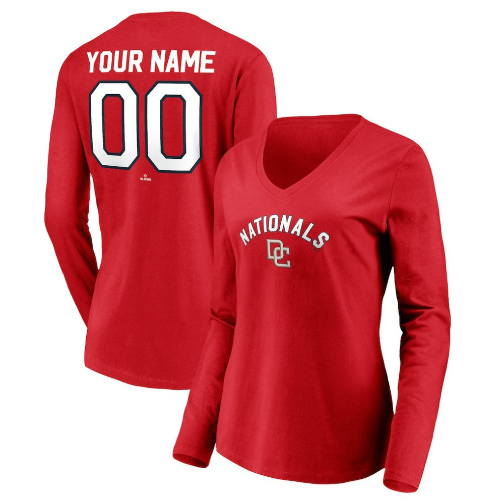 Red Washington Nationals Women's Cooperstown Collection Personalized Winning Streak Long Sleeve V-Neck T-Shirt