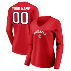 Red Washington Nationals Women's Cooperstown Collection Personalized Winning Streak Long Sleeve V-Neck T-Shirt