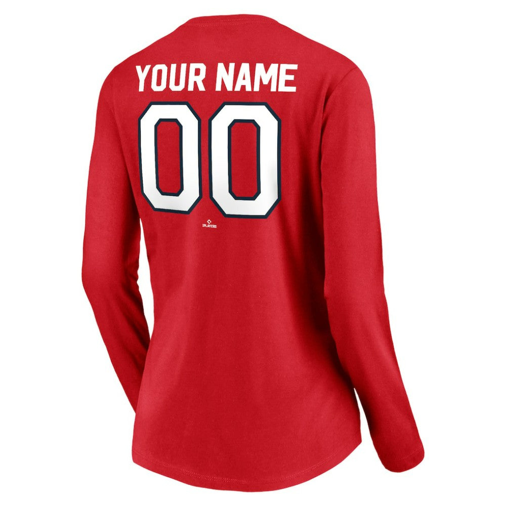 Red Washington Nationals Women's Cooperstown Collection Personalized Winning Streak Long Sleeve V-Neck T-Shirt