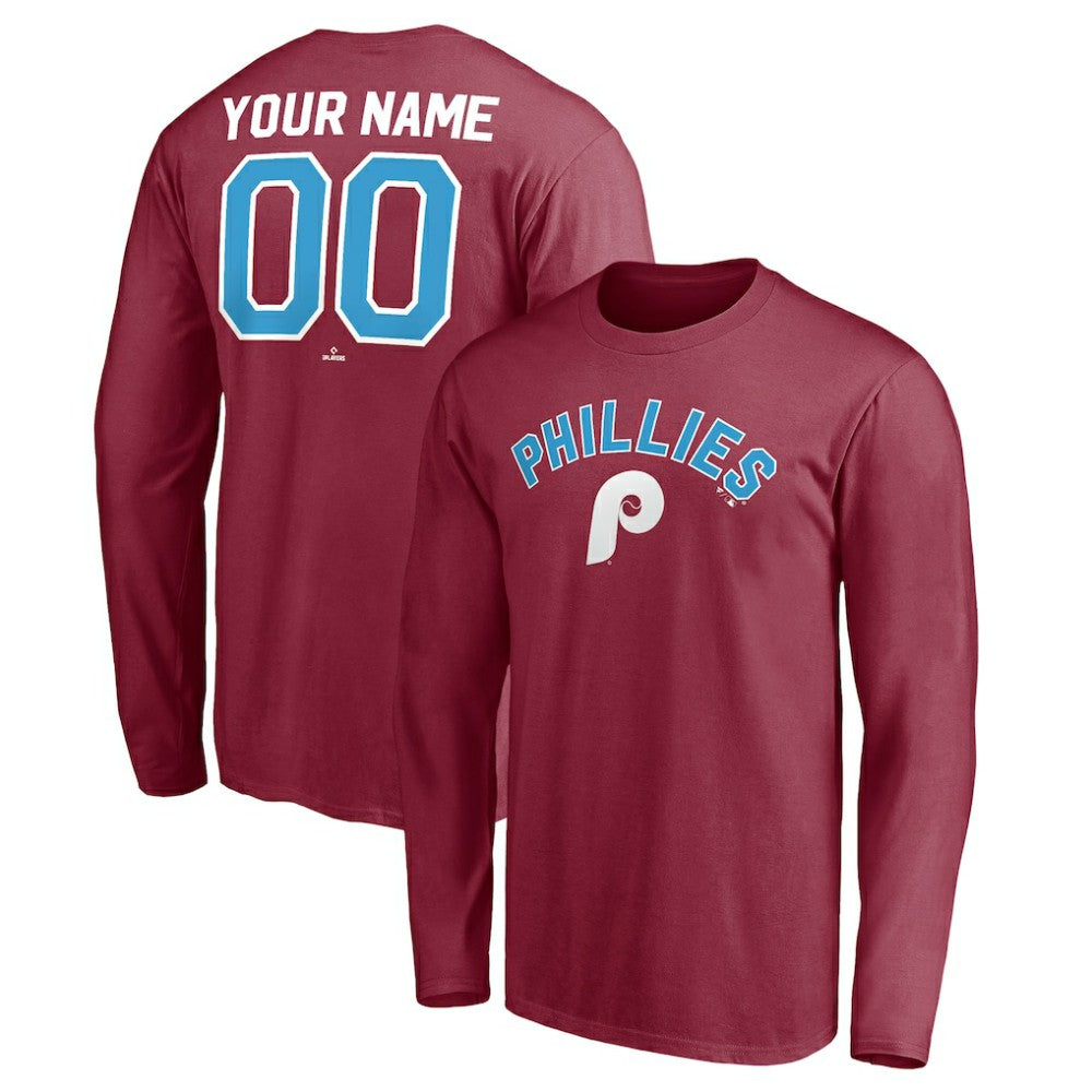 Burgundy Philadelphia Phillies Personalized Cooperstown Collection Alternate Winning Streak Long Sleeve T-Shirt