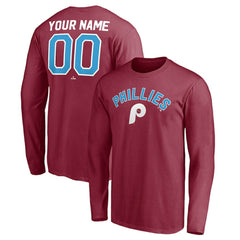 Burgundy Philadelphia Phillies Personalized Cooperstown Collection Alternate Winning Streak Long Sleeve T-Shirt