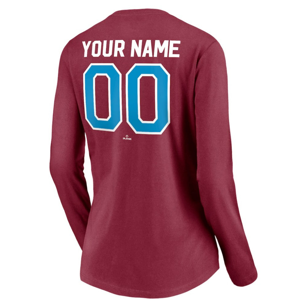 Burgundy Philadelphia Phillies Women's Personalized Cooperstown Collection Alternate Winning Streak Long Sleeve V-Neck T-Shirt