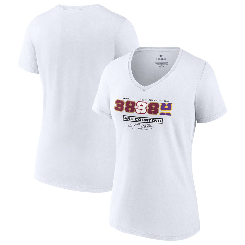 LeBron James Women's NBA All-Time Scoring Record Split Points V-Neck T-Shirt