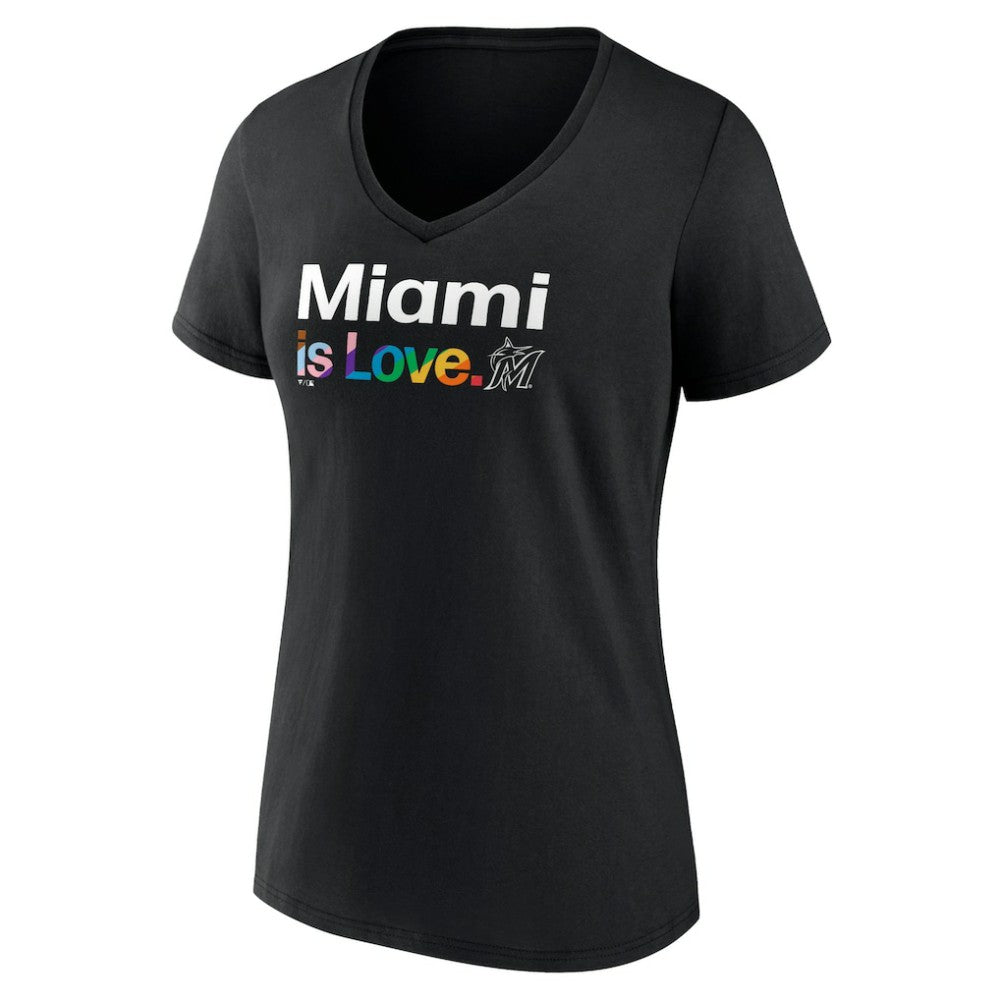 Black Miami Marlins Women's City Pride V-Neck T-Shirt