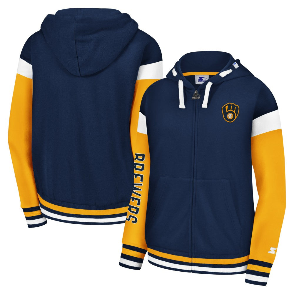 Navy Milwaukee Brewers Starter Women's Homestretch Full-Zip Hoodie
