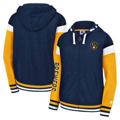 Navy Milwaukee Brewers Starter Women's Homestretch Full-Zip Hoodie