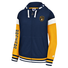 Navy Milwaukee Brewers Starter Women's Homestretch Full-Zip Hoodie