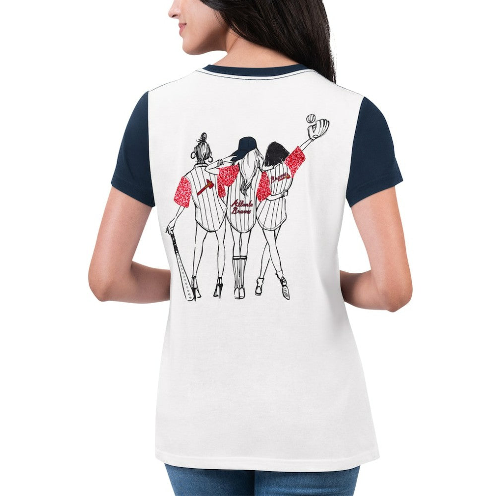 White Atlanta Braves G-III 4Her by Carl Banks Women's Illustration Ringer T-Shirt