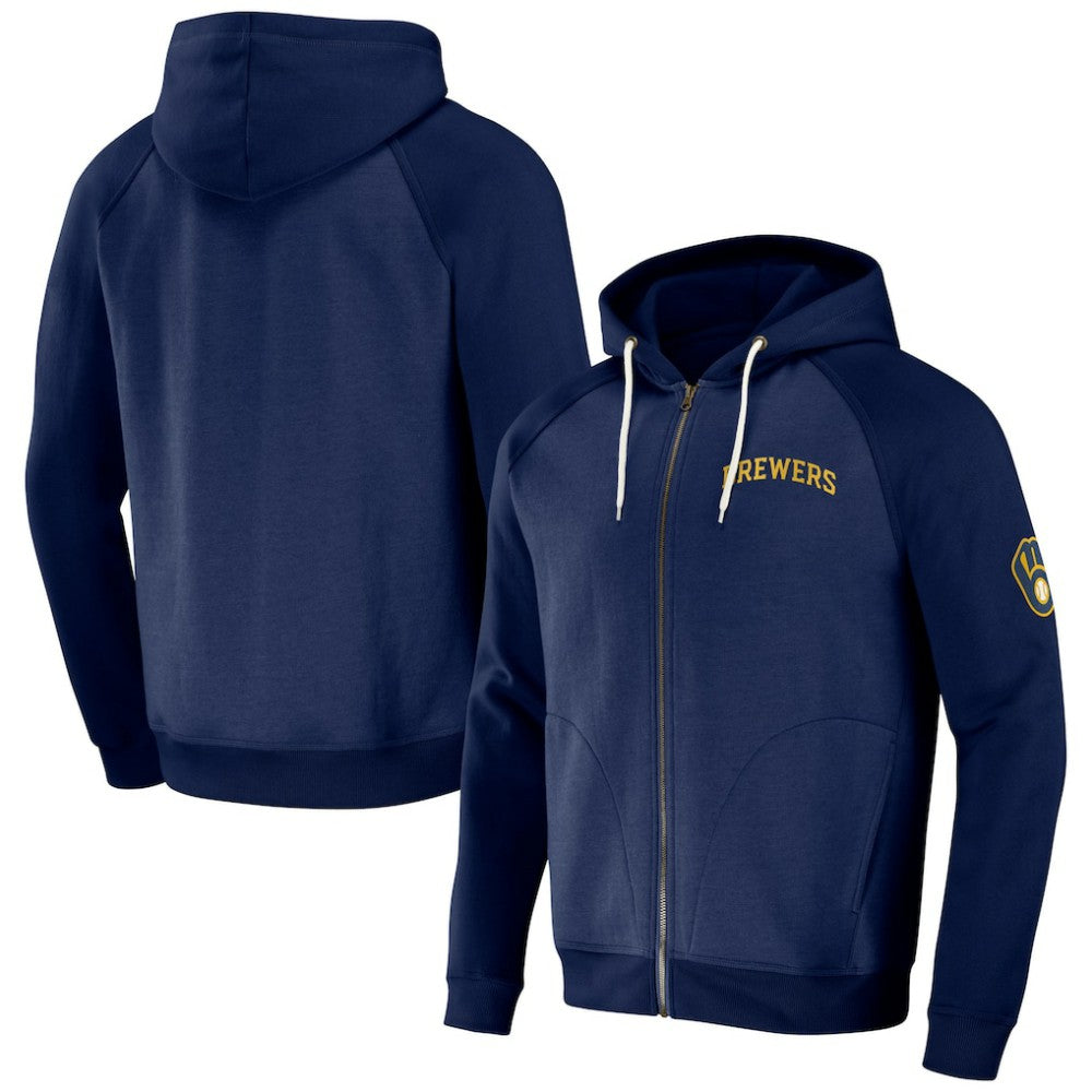 Navy Milwaukee Brewers Darius Rucker Collection by Fanatics Raglan Full-Zip Hoodie