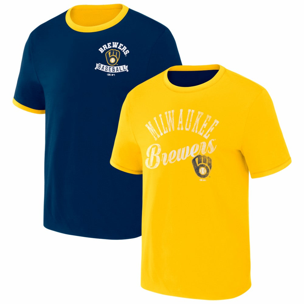 Navy/Gold Milwaukee Brewers Darius Rucker Collection by Fanatics Two-Way Ringer Reversible T-Shirt