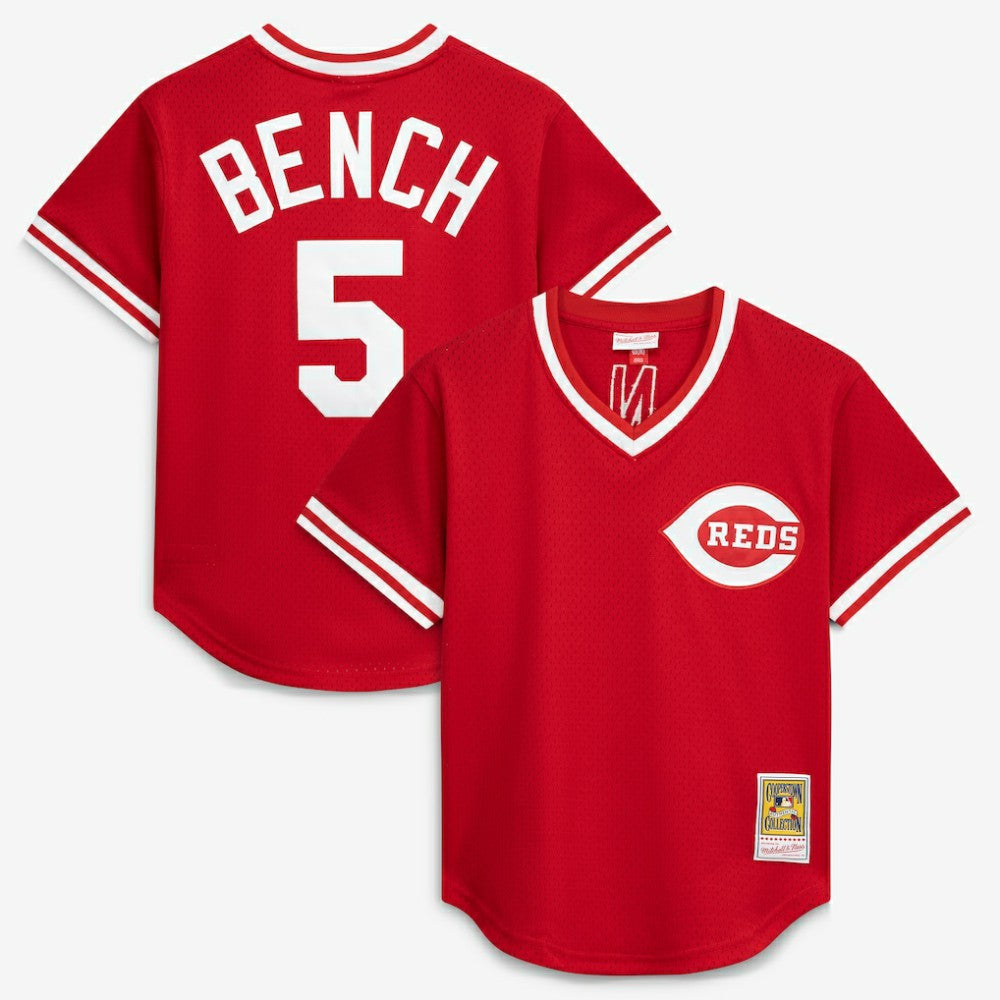 Scarlet Johnny Bench Cincinnati Reds Mitchell & Ness Authentic Batting Practice Jersey